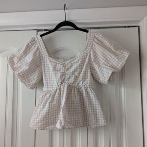 Old Navy Cream Checkered Blouse